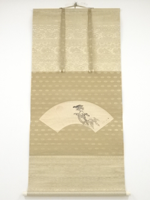 掛軸　肉筆　川端玉章　 扇面画　箱付 道具 ] - 道具 川端玉章筆 日出松扇面 肉筆紙本掛軸 □z | ネット
